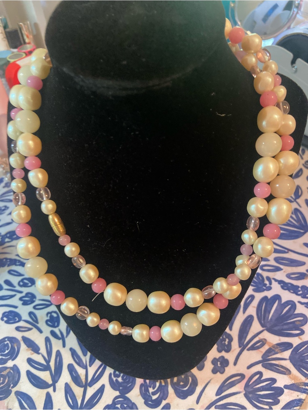Pearl & Pink Bead Multi-Strand Necklace - Unbranded